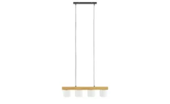 Pendelleuchte, 4-flammig, Holz/ Stoffschirm weiß