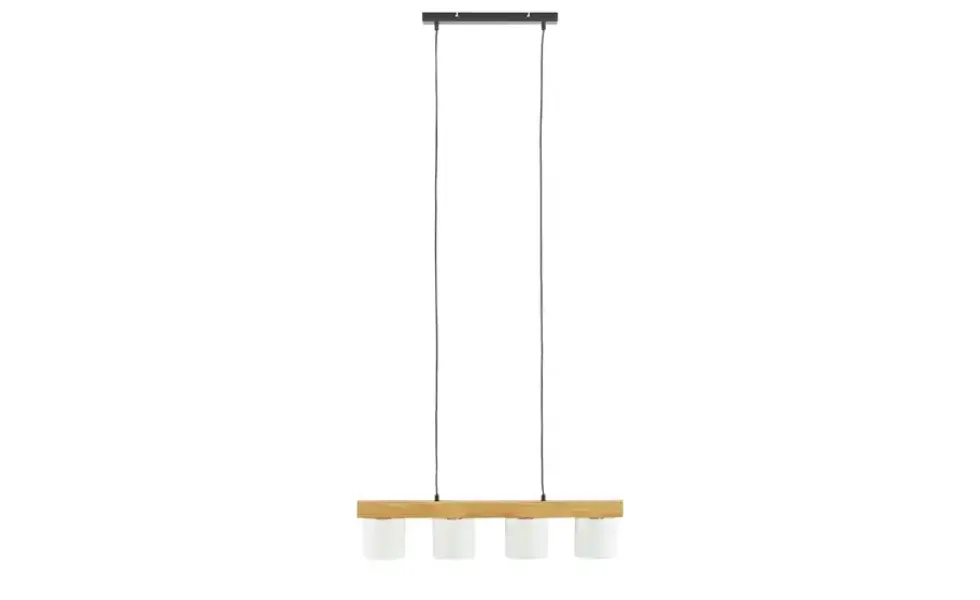 Pendelleuchte, 4-flammig, Holz/ Stoffschirm weiß