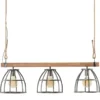 Pendelleuchte, 3-flammig, Metall / Holz schwarz Frame