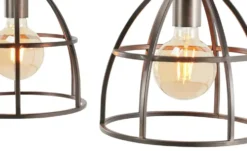 Pendelleuchte, 3-flammig, Metall / Holz schwarz Frame