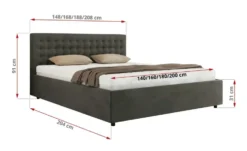 Polsterbett 140x200 Grau mit Bettkasten Pavo Classic