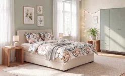 smart Boxbett mit Topper, Cordbezug, Beige Basic