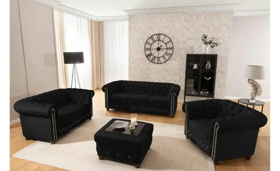 S-STYLE Chesterfield Polestergarnitur 3+1 Cleo Blink