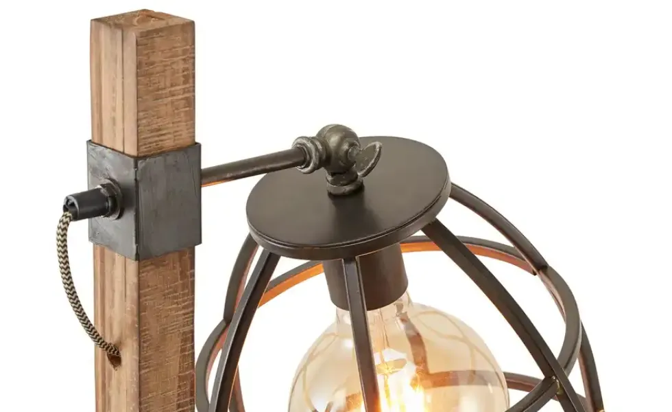 Stehleuchte, 1-flammig, Holz/ Metall schwarz Frame