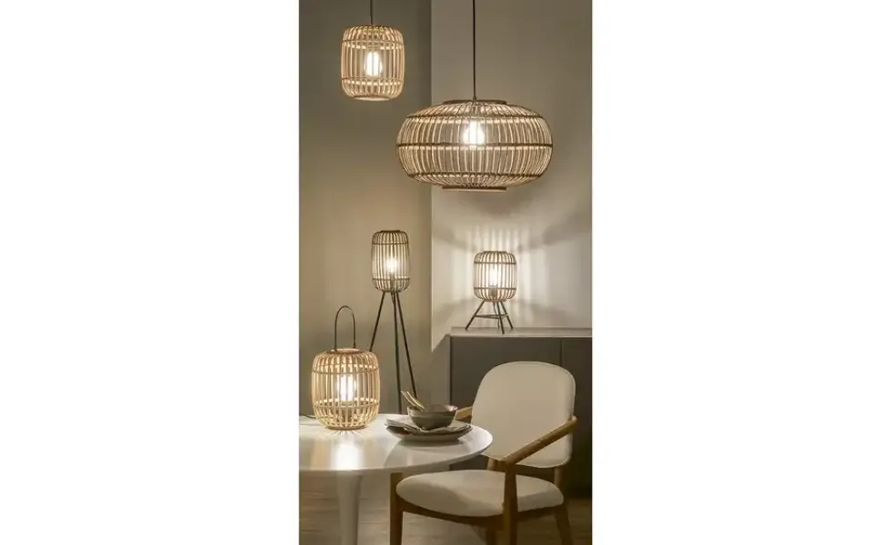 Tischleuchte, 1-flammig, Bambusschirm Woven