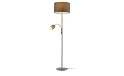 Trio Stehleuchte, 2-flammig, nickel matt, Stoffschirm grau