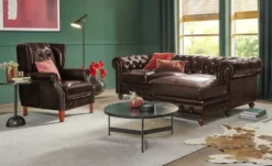 uno Ecksofa Bezug aus Echtleder Chesterfield