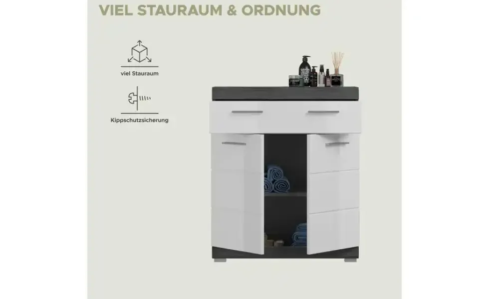 Unterschrank SCHLOONSEE, Breite 74cm, 2 Tür, 1 Schubkasten, 2 Fächer, MDF-Front in verschiedenen Farben erhältlich, Badmöbel, Badschrank, Kommode, Bad Schloonsee