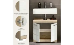 Waschbeckenunterschrank SCHLOONSEE, Breite 60cm, 2 Tür, 2 Fächer, mit Siphonausschnitt, MDF-Front in verschiedenen Farben erhältlich, Badmöbel, Badschrank, Kommode, Bad Schloonsee